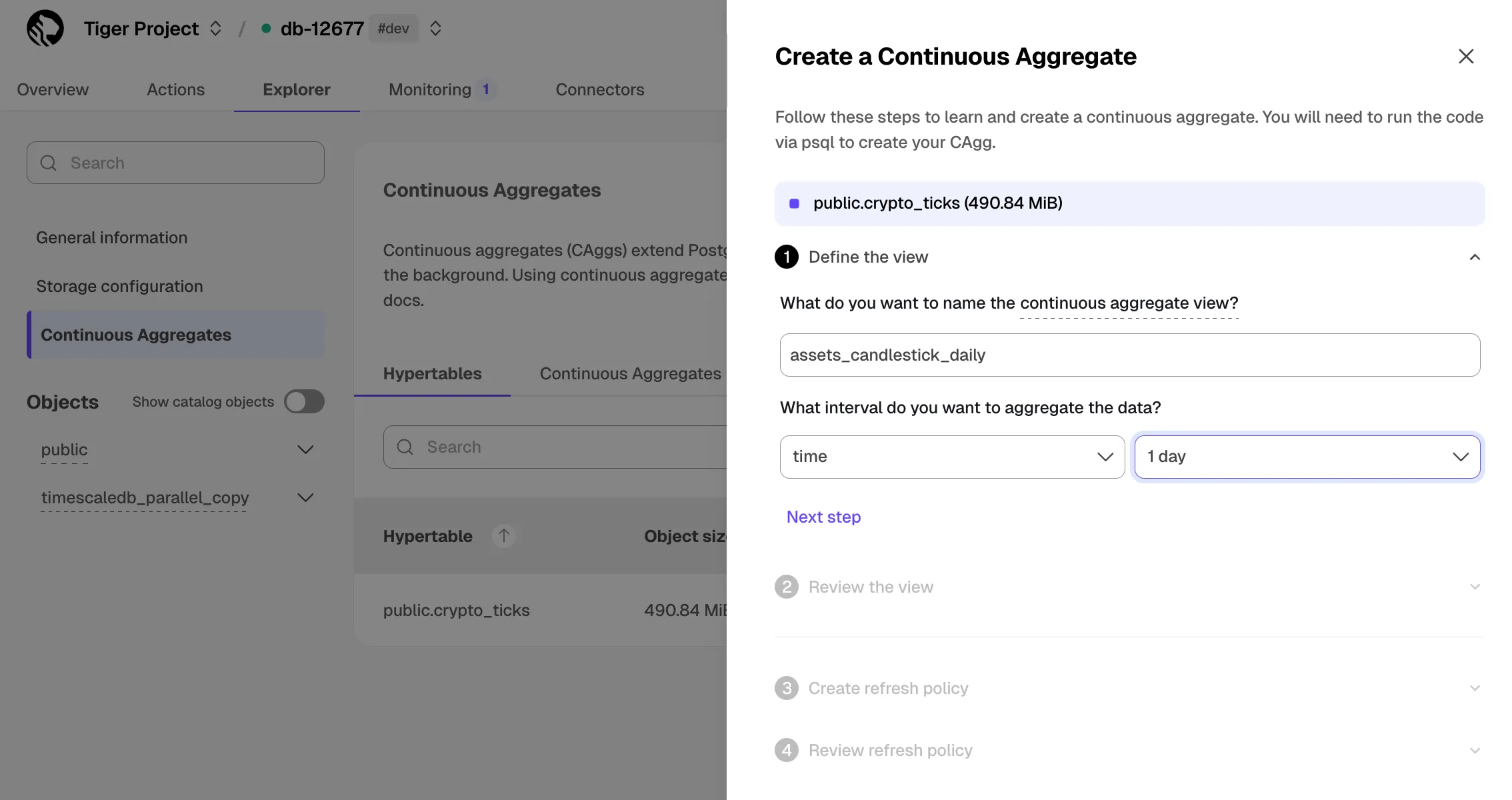Continuous aggregate wizard