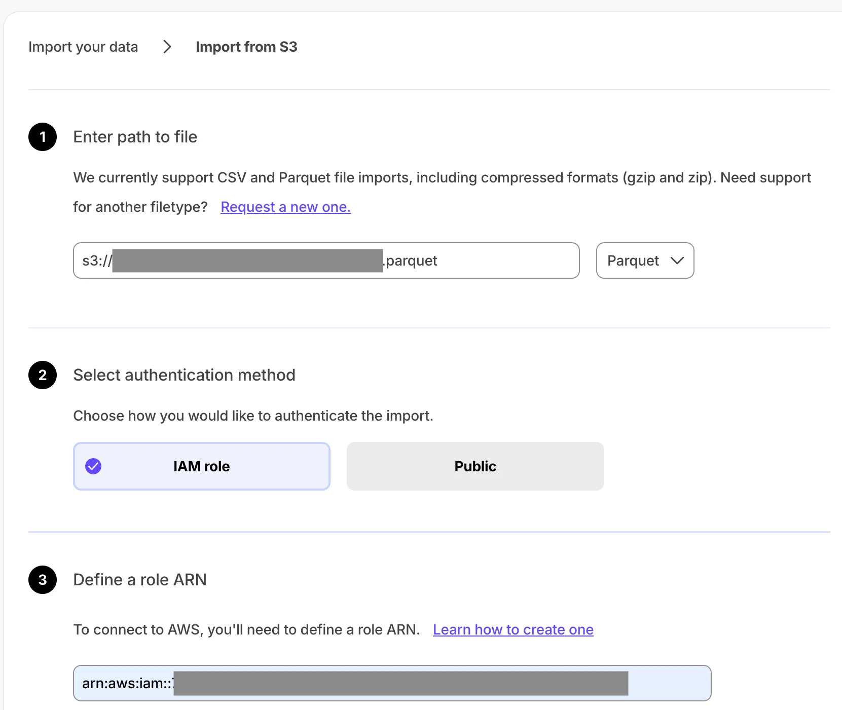 Importing a Parquet file from S3 in Tiger Console